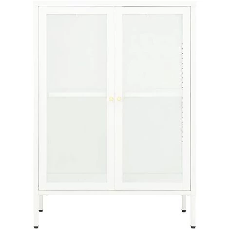 YOUTHUP Buffet Blanc 75x35x105 Cm Acier Et Verre - Blanc 3 YOUTHUP Buffet Blanc 75x35x105 Cm Acier Et Verre - Blanc – Image 3