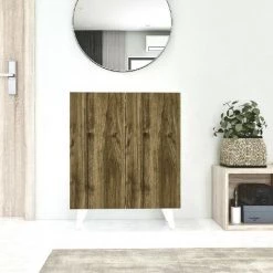 HOMEMANIA Meuble De Rangement Multi-Usages Diana - Avec Portes, Etageres - Bureau, Salon, Salle - Blanc, Noyer En Panneau D'agglomere Melamine, 70 X 37 X 88 Cm