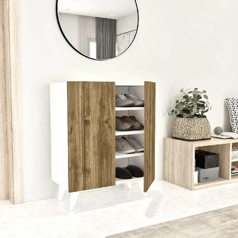 HOMEMANIA Meuble De Rangement Multi-Usages Diana - Avec Portes, Etageres - Bureau, Salon, Salle - Blanc, Noyer En Panneau D'agglomere Melamine, 70 X 37 X 88 Cm 3 HOMEMANIA Meuble De Rangement Multi-Usages Diana - Avec Portes, Etageres - Bureau, Salon, Salle - Blanc, Noyer En Panneau D'agglomere Melamine, 70 X 37 X 88 Cm – Image 3