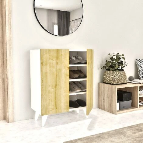 HOME MANIA Meuble De Rangement Multi-Usages Diana - Avec Portes, Etageres - Bureau, Salon, Salle - Blanc, Chene En Panneau D'agglomere Melamine, 70 X 37 X 88 Cm 3 HOME MANIA Meuble De Rangement Multi-Usages Diana - Avec Portes, Etageres - Bureau, Salon, Salle - Blanc, Chene En Panneau D'agglomere Melamine, 70 X 37 X 88 Cm – Image 3