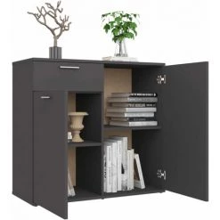 YOUTHUP Buffet Gris 80x36x75 Cm Aggloméré - Gris -Buffet et enfilade Soldes 52055186 4