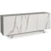 CAESAROO Buffet à 3 Portes 174x43 Cm Avec Ouverture Push - Pull Couleur Ciment Et Marbre Calacatta | Ciment / Blanc