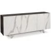 CAESAROO Buffet à 3 Portes 174x43 Cm Avec Ouverture Push - Pull Couleur Oxyde Noir Et Marbre Calacatta | Noir D'oxyde Et Marbre