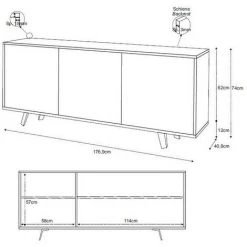 CAESAROO Buffet à 3 Portes 177x41 Cm Avec Ouverture Push - Pull Couleur Ciment Et Marbre Calacatta | Ciment Et Marbre -Buffet et enfilade Soldes 52078300 3