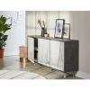 CAESAROO Buffet à 3 Portes 177x41 Cm Avec Ouverture Push - Pull Couleur Oxyde Noir Et Marbre Calacatta | Noir D'oxyde Et Marbre