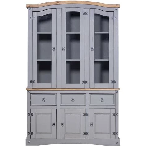 Topdeal Buffet Et Vaisselier Pin Mexicain Gamme Corona Gris 2 Topdeal Buffet Et Vaisselier Pin Mexicain Gamme Corona Gris – Image 2