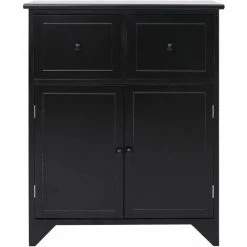 Topdeal Armoire Latérale Noir 60x30x75 Cm Bois De Paulownia -Buffet et enfilade Soldes 52089577 4