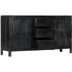 Topdeal Buffet Noir 147x40x80 Cm Bois De Manguier Massif VDFF13836_FR -Buffet et enfilade Soldes 52094890 5