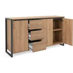 AUTRES DENVER Buffet 3 Portes 3 Tiroirs - Décor Chene Artisan / Anthracite - L 160 X P 40 X H 88 Cm -Buffet et enfilade Soldes 52171068 4