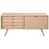 HELLIN Buffet Bas Scandinave En Chêne Blanchi 4 Tiroirs 1 Porte Coulissante - ALISIA - Bois Clair