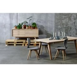 HELLIN Buffet Bas Scandinave En Chêne Blanchi 4 Tiroirs 1 Porte Coulissante - ALISIA - Bois Clair -Buffet et enfilade Soldes 52660273 3
