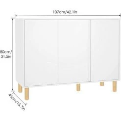 AICOK Meuble De Rangement, Commode Buffet Scandinave Salon Armoire Rangement Meuble Sur Pieds Étagères Réglable Avec 3 Portes En Bois Blanc 107x40x80cm -Buffet et enfilade Soldes 52668388 3