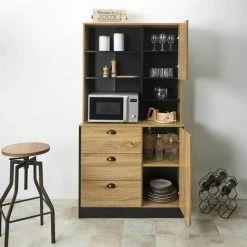 ALTOBUY DINAJ - Buffet Vaisselier Multi-Rangement Aspect Bois - Marron Clair -Buffet et enfilade Soldes 52723152 3