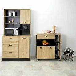 ALTOBUY DINAJ - Buffet Vaisselier Multi-Rangement Aspect Bois - Marron Clair -Buffet et enfilade Soldes 52723152 4