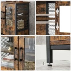 VASAGLE Meuble De Rangement, Buffet, Placard, Armoire, Étagères Réglable, Meuble De Salle De Bain, Cadre En Acier, Pour Salon, Cuisine, Style Industriel, Marron Rustique Et Noir Par SONGMICS LSC260B01 - Marron Rustique Et Noir -Buffet et enfilade Soldes 52725877 4