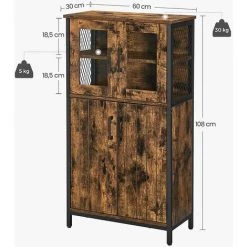 VASAGLE Meuble De Rangement, Buffet, Placard, Armoire, Étagères Réglable, Meuble De Salle De Bain, Cadre En Acier, Pour Salon, Cuisine, Style Industriel, Marron Rustique Et Noir Par SONGMICS LSC260B01 - Marron Rustique Et Noir -Buffet et enfilade Soldes 52725877 5