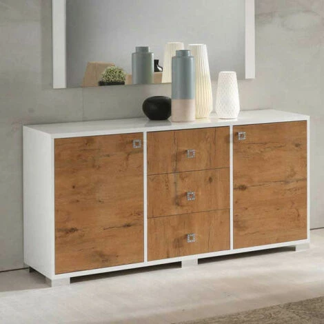 DANSMAMAISON Buffet 2 Portes 3 Tiroirs Laqué Blanc Brillant/Bois - AVELLINO - L 160 X L 50 X H 82 Cm - Bois 2 DANSMAMAISON Buffet 2 Portes 3 Tiroirs Laqué Blanc Brillant/Bois - AVELLINO - L 160 X L 50 X H 82 Cm - Bois – Image 2