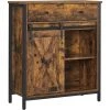 VASAGLE Meuble De Rangement, Buffet, Placard De Cuisine, Commode, Avec Porte Coulissante Imitation Grange, Style Industriel, Marron Rustique Et Noir Par SONGMICS LSC100B01 - Marron Rustique Et Noir
