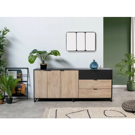 Buffets BOBOCHIC - Buffet 3 Portes 180 Cm MUSSET Chêne Clair Et Noir - Chêne Et Noir 2 Buffets BOBOCHIC - Buffet 3 Portes 180 Cm MUSSET Chêne Clair Et Noir - Chêne Et Noir – Image 2