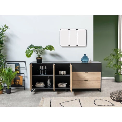 Buffets BOBOCHIC - Buffet 3 Portes 180 Cm MUSSET Chêne Clair Et Noir - Chêne Et Noir 3 Buffets BOBOCHIC - Buffet 3 Portes 180 Cm MUSSET Chêne Clair Et Noir - Chêne Et Noir – Image 3
