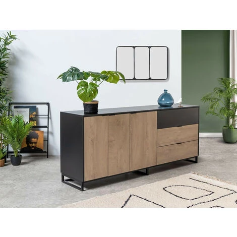 Buffets BOBOCHIC - Buffet 3 Portes 180 Cm MUSSET Chêne Clair Et Noir - Chêne Et Noir 4 Buffets BOBOCHIC - Buffet 3 Portes 180 Cm MUSSET Chêne Clair Et Noir - Chêne Et Noir – Image 4