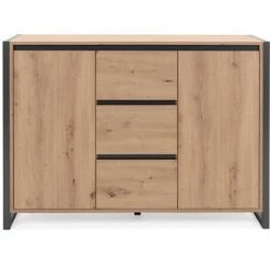 CAESAROO Buffet 122x40 Cm Minorca Chêne Artisanal Et Gris Anthracite Avec Deux Portes Et Trois Tiroirs | Chêne Et Gris