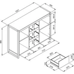 CAESAROO Buffet 122x40 Cm Minorca Chêne Artisanal Et Gris Anthracite Avec Deux Portes Et Trois Tiroirs | Chêne Et Gris -Buffet et enfilade Soldes 52804209 5