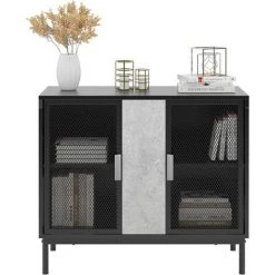 Soges Armoire De Bar à Café Armoire Latérale D'appoint Sur Pied, Console De Rangement Pour Buffet à Vin De Cuisine Industrielle, FJGS-ST11GR - Noir Gris