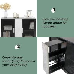 Soges Armoire De Bar à Café Armoire Latérale D'appoint Sur Pied, Console De Rangement Pour Buffet à Vin De Cuisine Industrielle, FJGS-ST11GR - Noir Gris -Buffet et enfilade Soldes 52884490 4