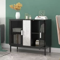 Soges Armoire De Bar à Café Armoire Latérale D'appoint Sur Pied, Console De Rangement Pour Buffet à Vin De Cuisine Industrielle, FJGS-ST11GR - Noir Gris -Buffet et enfilade Soldes 52884490 5