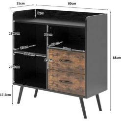 Soges Meuble De Rangement Avec 2 Tiroirs 3 étagères Ouvertes, Armoire Autoportante Avec 4 Pieds, Armoire Latérale D'appoint, Organisateur De Rangement De Buffet En Bois Pour Chambre Bureau à Domicile, FJGS-ST12WT - Noir -Buffet et enfilade Soldes 52884497 3