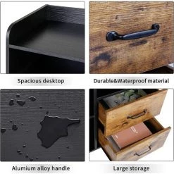 Soges Meuble De Rangement Avec 2 Tiroirs 3 étagères Ouvertes, Armoire Autoportante Avec 4 Pieds, Armoire Latérale D'appoint, Organisateur De Rangement De Buffet En Bois Pour Chambre Bureau à Domicile, FJGS-ST12WT - Noir -Buffet et enfilade Soldes 52884497 4