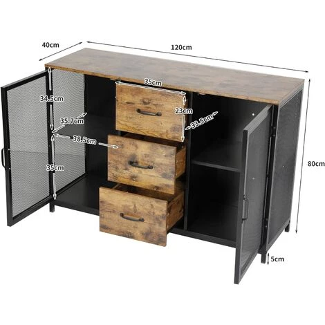 Soges Buffet De Salle à Manger Industriel, Placard De Cuisine Bas, Meuble De Rangement Salon Avec Portes & Tiroirs, Commode Armoire De Rangement Bureau Rustique Marron/Noir - Noir Marron 2 Soges Buffet De Salle à Manger Industriel, Placard De Cuisine Bas, Meuble De Rangement Salon Avec Portes & Tiroirs, Commode Armoire De Rangement Bureau Rustique Marron/Noir - Noir Marron – Image 2