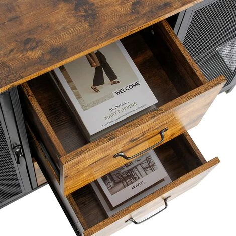 Soges Buffet De Salle à Manger Industriel, Placard De Cuisine Bas, Meuble De Rangement Salon Avec Portes & Tiroirs, Commode Armoire De Rangement Bureau Rustique Marron/Noir - Noir Marron 3 Soges Buffet De Salle à Manger Industriel, Placard De Cuisine Bas, Meuble De Rangement Salon Avec Portes & Tiroirs, Commode Armoire De Rangement Bureau Rustique Marron/Noir - Noir Marron – Image 3