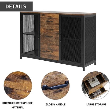 Soges Buffet De Salle à Manger Industriel, Placard De Cuisine Bas, Meuble De Rangement Salon Avec Portes & Tiroirs, Commode Armoire De Rangement Bureau Rustique Marron/Noir - Noir Marron 4 Soges Buffet De Salle à Manger Industriel, Placard De Cuisine Bas, Meuble De Rangement Salon Avec Portes & Tiroirs, Commode Armoire De Rangement Bureau Rustique Marron/Noir - Noir Marron – Image 4