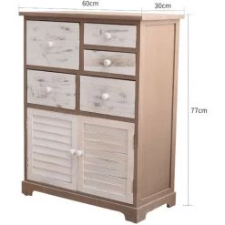 MOBILI REBECCA Rebecca Mobili Commode Armoire Gris Blanc Shabby 2 Portes 5 Tiroirs 77x60x30 -Buffet et enfilade Soldes 52933957 2