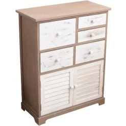 MOBILI REBECCA Rebecca Mobili Commode Armoire Gris Blanc Shabby 2 Portes 5 Tiroirs 77x60x30 -Buffet et enfilade Soldes 52933957 3