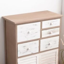 MOBILI REBECCA Rebecca Mobili Commode Armoire Gris Blanc Shabby 2 Portes 5 Tiroirs 77x60x30 -Buffet et enfilade Soldes 52933957 5