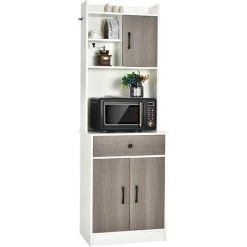 COSTWAY Buffet De Cuisine Meuble Cuisine Rangement Avec 3 Portes Et 1 Niche De Rangement, Passe-Câble 60 X 40 X 180 CM Blanc