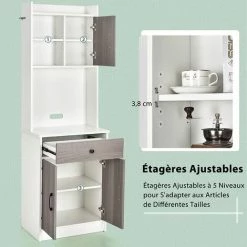 COSTWAY Buffet De Cuisine Meuble Cuisine Rangement Avec 3 Portes Et 1 Niche De Rangement, Passe-Câble 60 X 40 X 180 CM Blanc -Buffet et enfilade Soldes 52966508 3