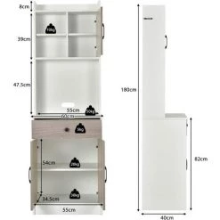 COSTWAY Buffet De Cuisine Meuble Cuisine Rangement Avec 3 Portes Et 1 Niche De Rangement, Passe-Câble 60 X 40 X 180 CM Blanc -Buffet et enfilade Soldes 52966508 4