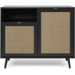 Finori Buffet Vienna 01A Noir Et Effet De Rotin - Noir