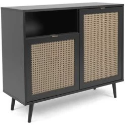 Finori Buffet Vienna 01A Noir Et Effet De Rotin - Noir -Buffet et enfilade Soldes 53036468 4