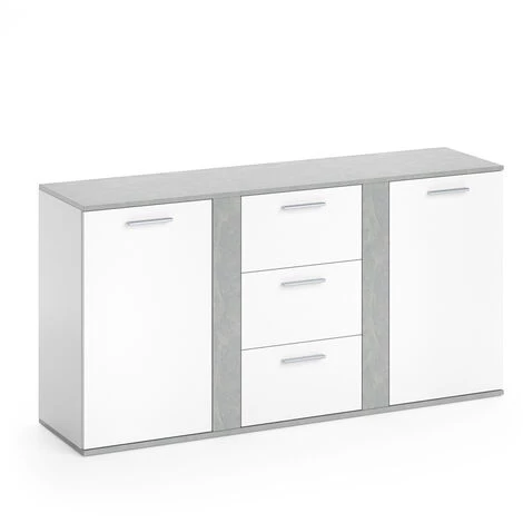 Commode „Novelli“ Blanc/Béton Avec 2 Portes Vicco 1 Commode „Novelli“ Blanc/Béton Avec 2 Portes Vicco