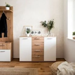 ARGONAUTA Buffet Avec Deux Portes Et Quatre Tiroirs Chêne Blanc Jacky 2 120x35x H85 Cm -Buffet et enfilade Soldes 53053536 5