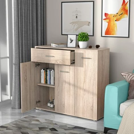 COSTWAY Buffet De Cuisine Commode Meuble De Rangement Avec 1 Tiroir Et 3 Portes En MDF 90 X 29 X 82 CM (L X L X H) Commode Blanc 2 COSTWAY Buffet De Cuisine Commode Meuble De Rangement Avec 1 Tiroir Et 3 Portes En MDF 90 X 29 X 82 CM (L X L X H) Commode Blanc – Image 2