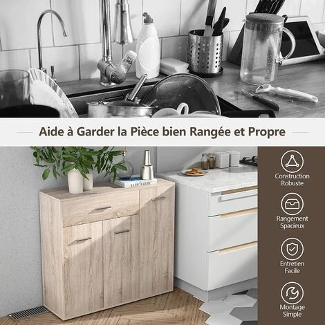 COSTWAY Buffet De Cuisine Commode Meuble De Rangement Avec 1 Tiroir Et 3 Portes En MDF 90 X 29 X 82 CM (L X L X H) Commode Blanc 4 COSTWAY Buffet De Cuisine Commode Meuble De Rangement Avec 1 Tiroir Et 3 Portes En MDF 90 X 29 X 82 CM (L X L X H) Commode Blanc – Image 4