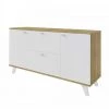 DANSMAMAISON Buffet 2 Portes 2 Tiroirs Bois/Blanc - QUIRUTA - L 140 X L 40 X H 75 Cm - Bois Clair