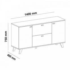 DANSMAMAISON Buffet 2 Portes 2 Tiroirs Bois/Blanc - QUIRUTA - L 140 X L 40 X H 75 Cm - Bois Clair -Buffet et enfilade Soldes 53054738 3