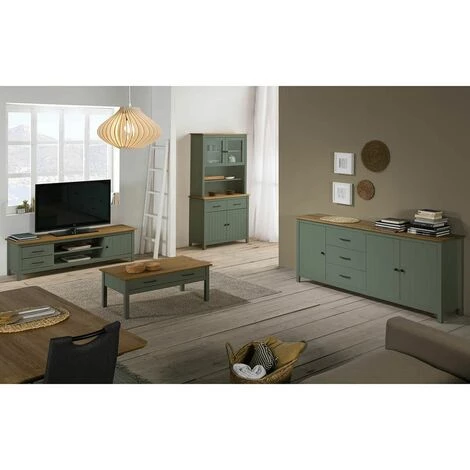 ALTOBUY TINA - Buffet Haut 4 Portes 2 Tiroirs Bois Ciré Et Vert - Vert 2 ALTOBUY TINA - Buffet Haut 4 Portes 2 Tiroirs Bois Ciré Et Vert - Vert – Image 2